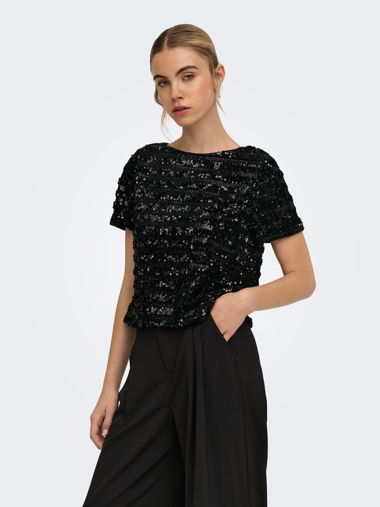 ONLSALIKA S/S SEQUINS TOP WVN
