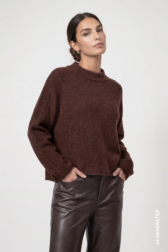 Flauschiger Strickpullover mit Rollsaum