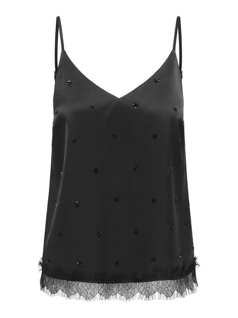 ONLTALLOW S/L BEAD LACE DETAIL TOP WVN