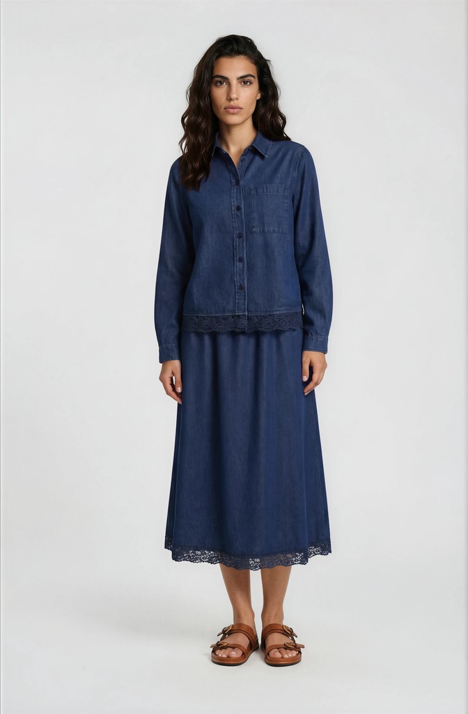 shirt with chest pocket lace at hem 1/1 sleeve