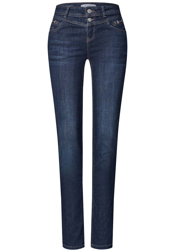 Mid Waist Slim Leg Jeans mit Dekodetail