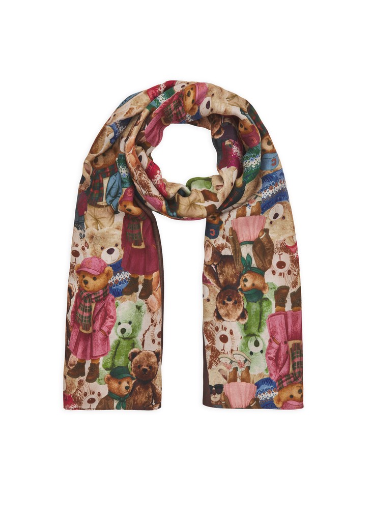 Schal aus Viskose mit Teddy-Bär-Motiven
