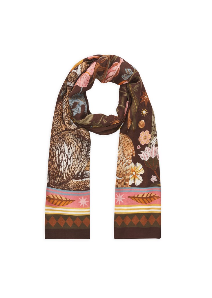 Feiner Schal aus Modal-Wolle-Mix mit Waldtier-Motiven