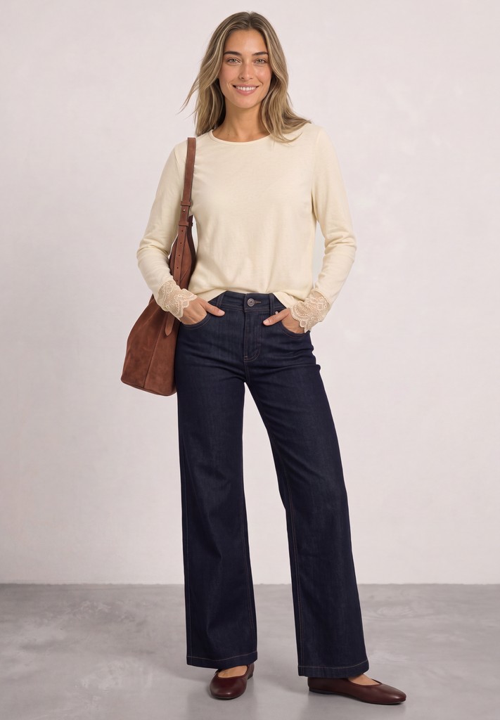Langarm Shirt mit Rundhals und Spitze