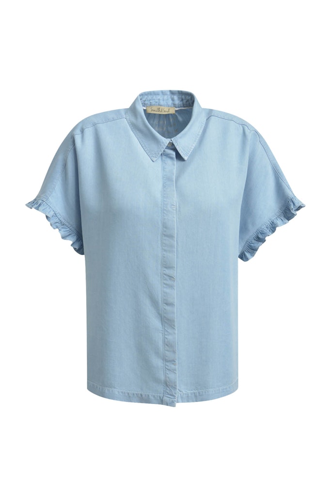 Lyocell Denim Ruffle Slv Blouse