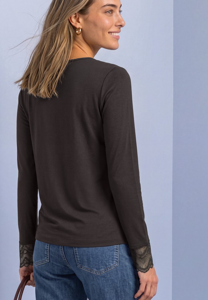 Langarm Shirt mit Rundhals und Spitze