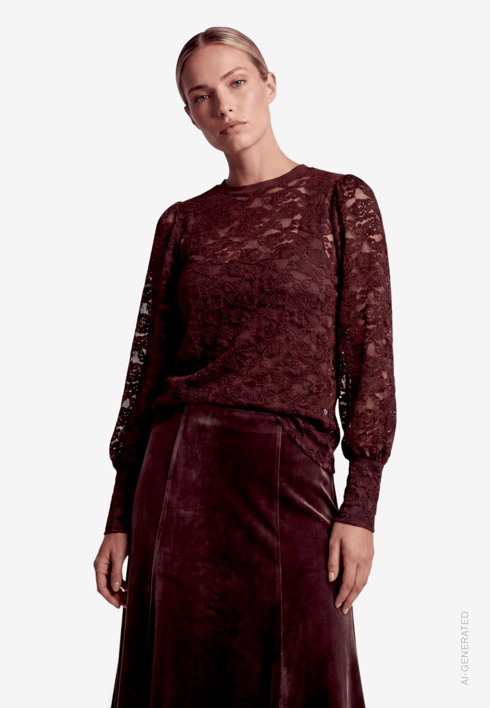 Damen Spitzenshirt mit Rundhalsausschnitt