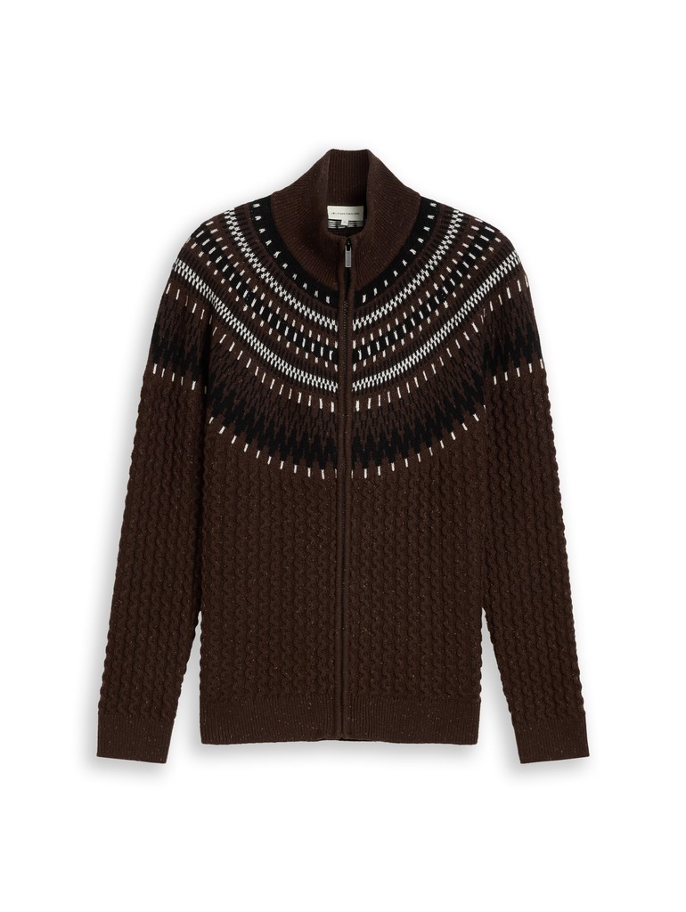 Fair-Isle Strickjacke mit Stehkragen
