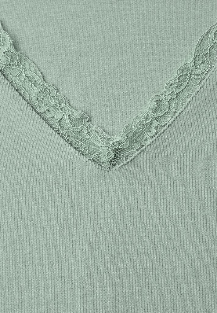 Langarm Shirt mit V-Neck und Spitzendetail