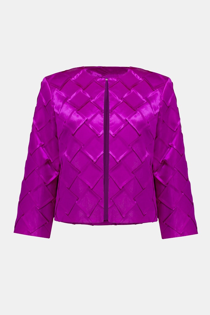 Kragenlose Jacke aus strukturiertem Satin