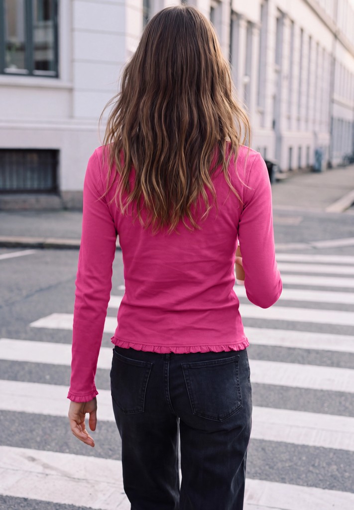 Langarm Shirt mit Rundhals und Rüschen