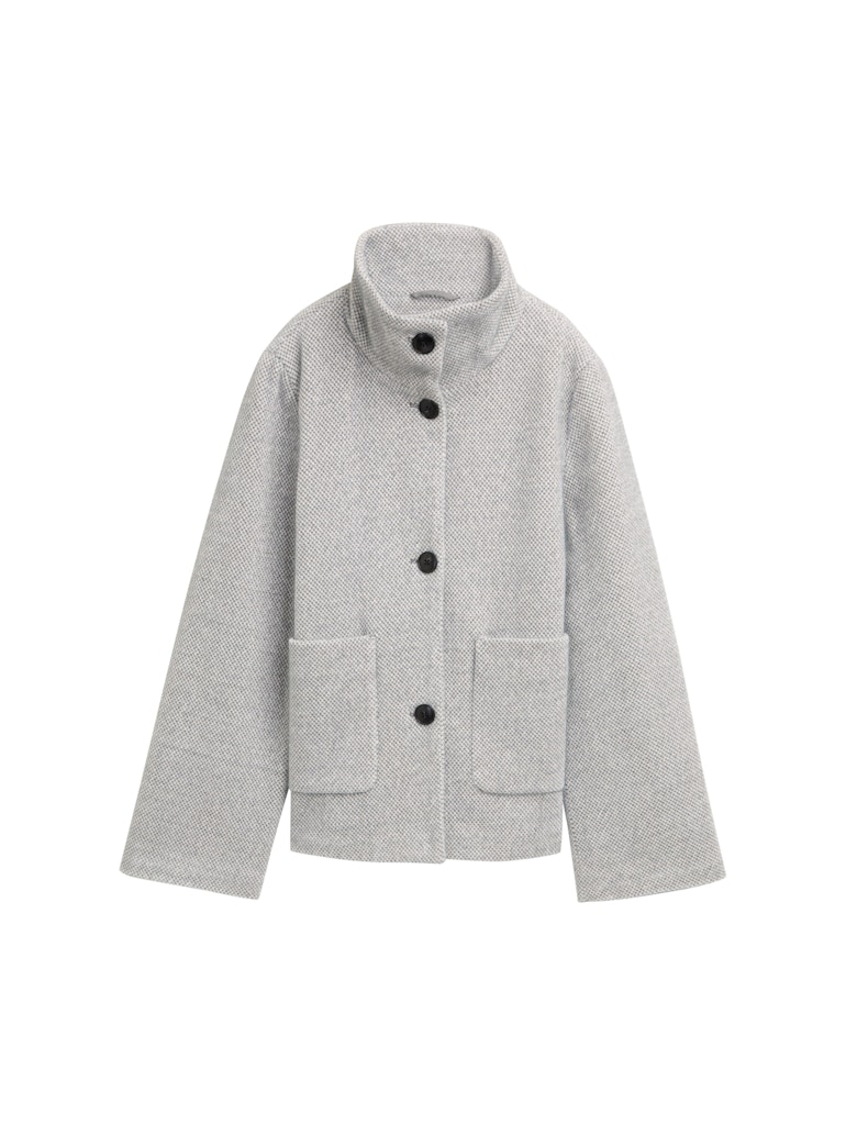 Jacquard Wolljacke mit Stehkragen