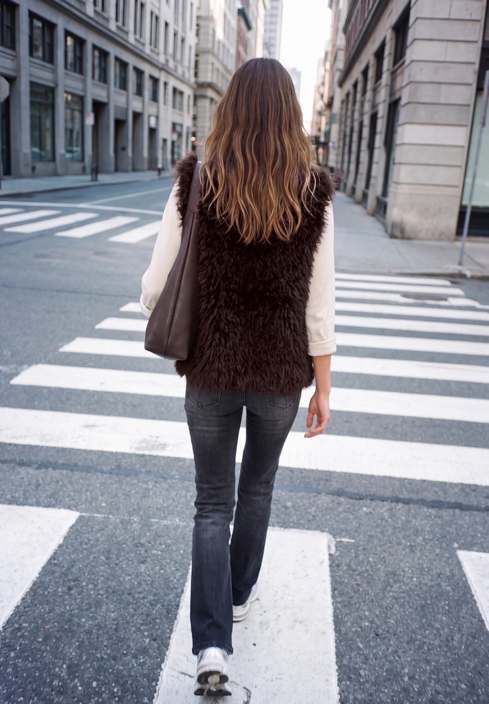 Fake Fur Weste mit Knopfleiste