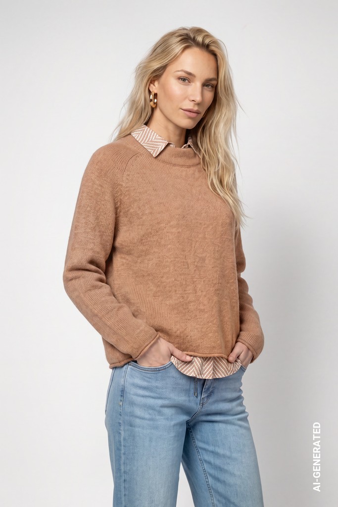 Flauschiger Strickpullover mit Rollsaum