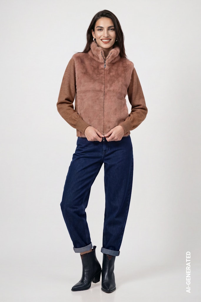Strickjacke mit Kunstfell