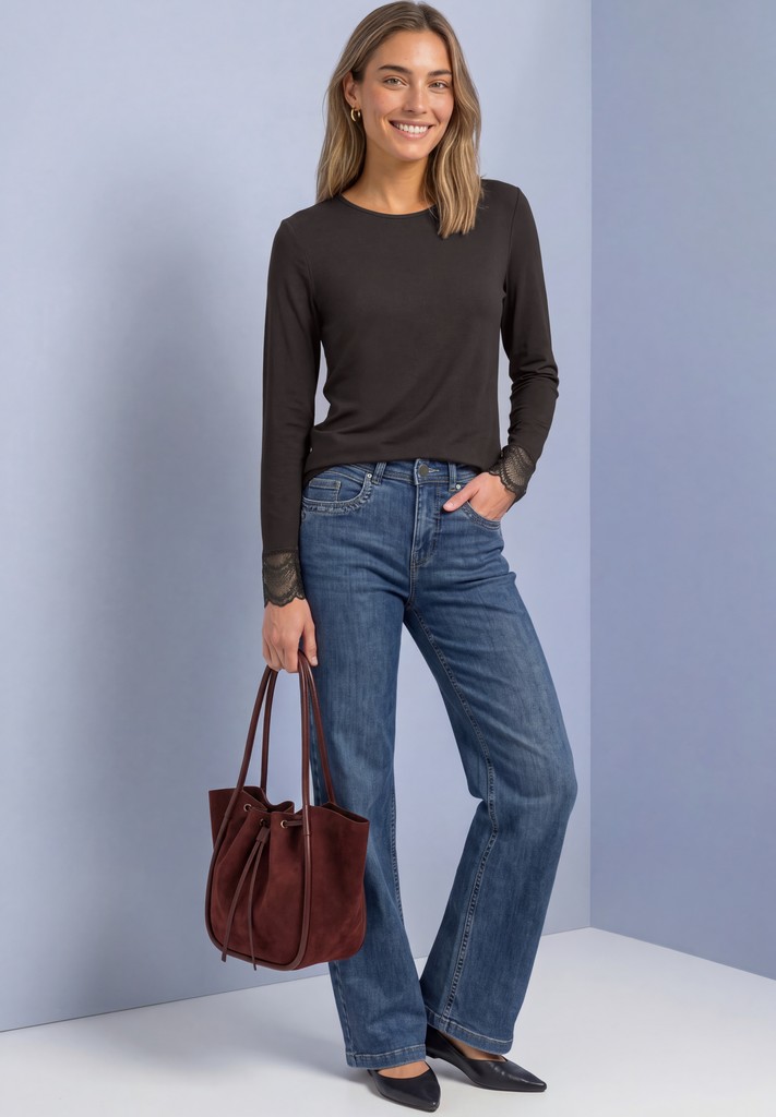 Langarm Shirt mit Rundhals und Spitze