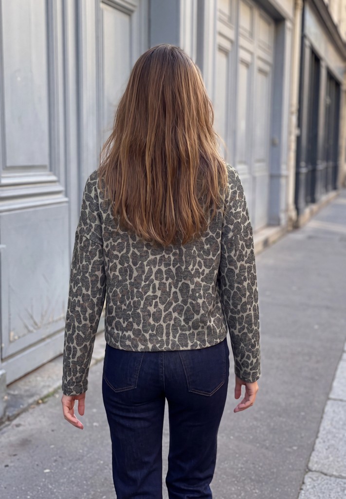 Langarm Shirt mit Rundhals und Leo-Muster